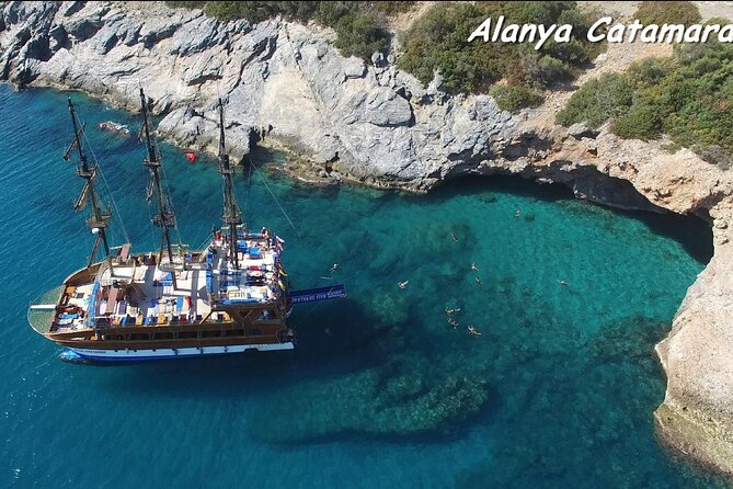 Alanya Catamaran Boat Trip incl. Lunch and drinks - Swimming, Snorkelling, and Quiet Coves (Boat-Only Beach Time)