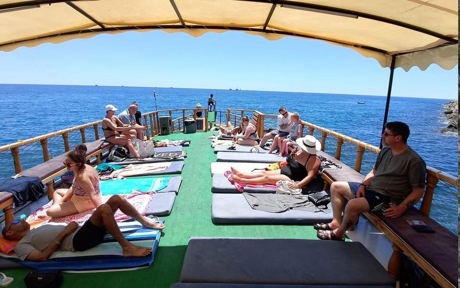Alanya Relaxing Family Boat Tour Without Foam And Loud Music - Your boat setup: space, sunbeds, and calm music